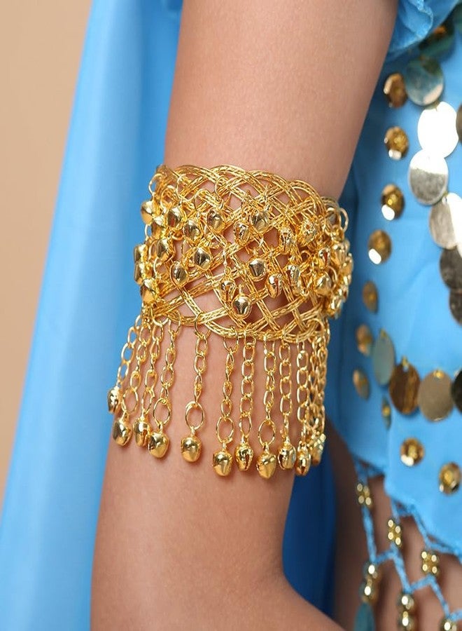 Cykdohy Boho Jingle Bell Tassel Chain Upper Arm Bracelet for Women Statement Bohemian Gold Multilayer Jingling Charm Open Cuff Bangle Bracelets Wide Band Armlet Armband Summer Beach Belly Dance Accessories - Image 2